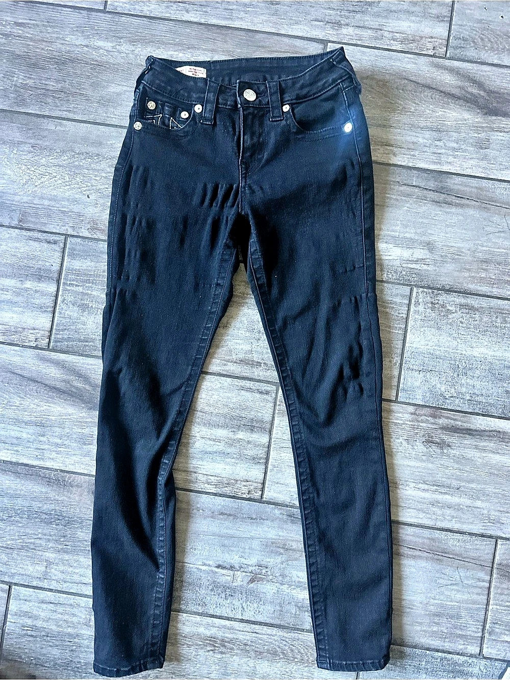 True Religion Jennie Curvy Jamie Très Étroit Skinny Jeans Black Waist 26